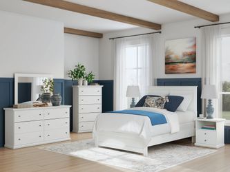 Bostwick Shoals White Full Panel Bed, Dresser, Mirror and 2 Nightstands (Online Special Price)