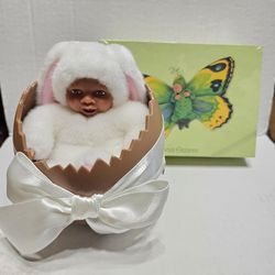 Vintage 2000 Anne Geddes Baby Bunny in Easter Egg African American Doll  & Spring Butterflies Card & Envelope Set of 18 / *BOTH NEW - UNUSED