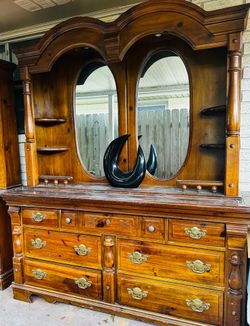Wood Dresser with Double Mirror Hutch