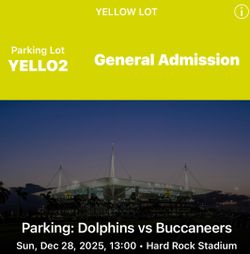Phins vs Bucs Yellow Parking Pass!!!