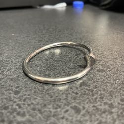 Cartier-Stamped 18K White Gold Nail Bracelet – Size 17 – Heavy