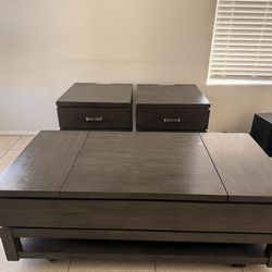 Gray Wooden Lift Top Coffee and End Tables Set