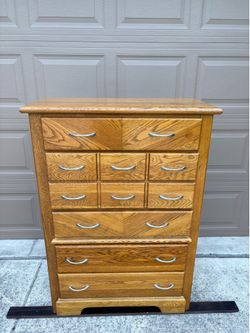 Vintage Tall Solid Oak Dresser with 5 Drawers