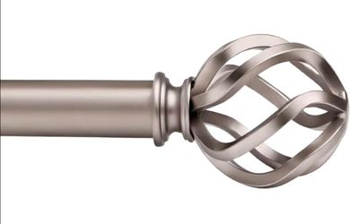 Satin Nickel Curtain Rods 18 to 88 Inches, 1 Inch Modern Drapery Rods, Adjustable Heavy Duty Curtain Rod, with Twisted Cage Finial for Home & Office (