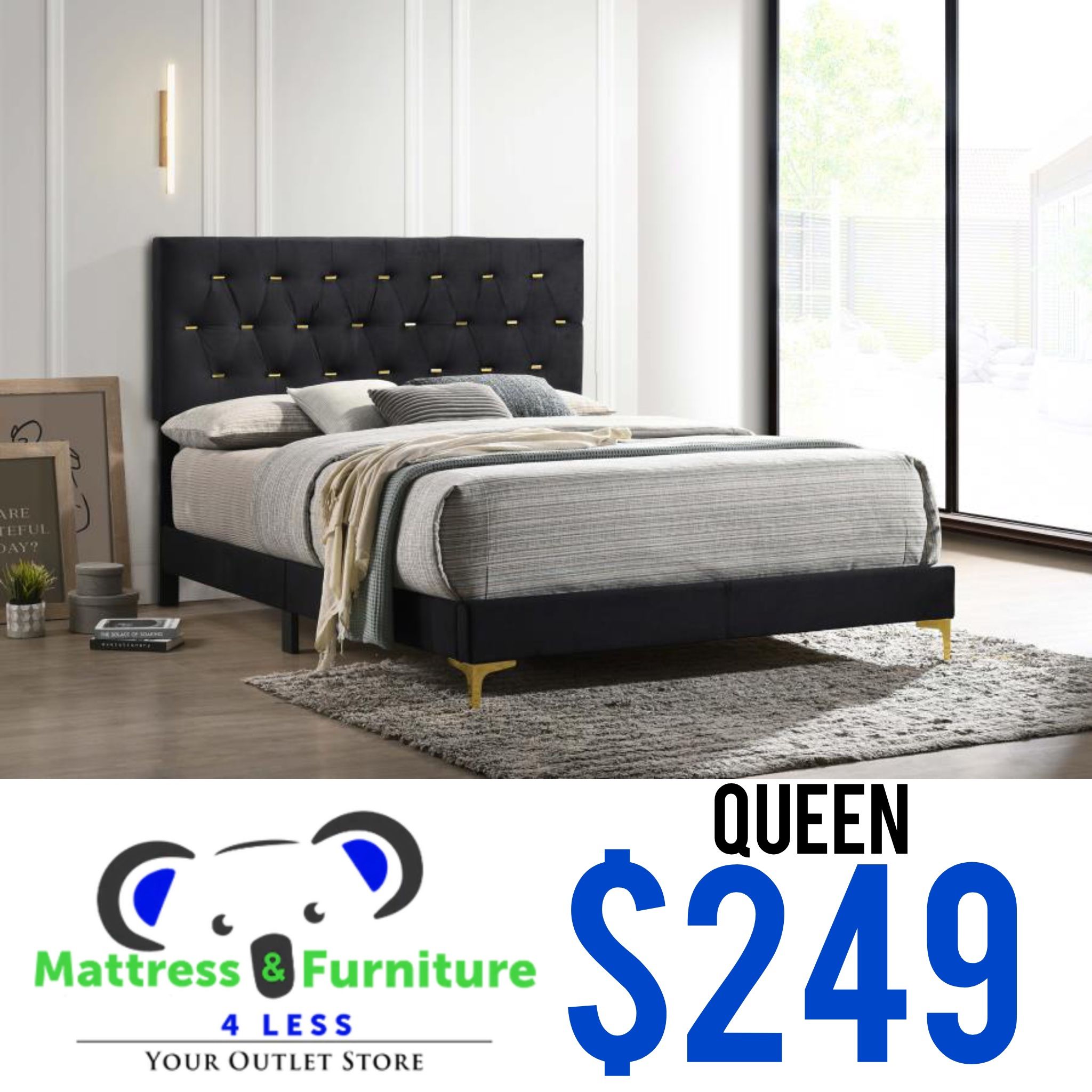 Kendall Upholstered Queen Panel Bed Black