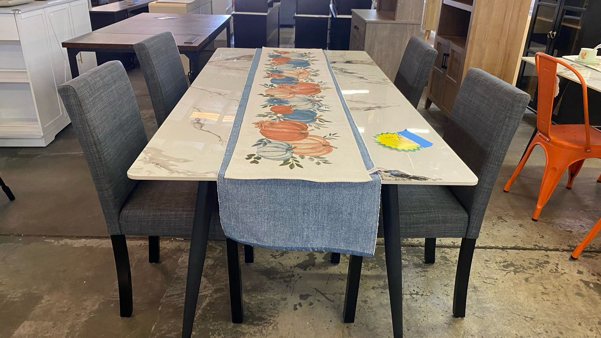 🍽 5-Piece Modern Dining Set with Marble-Style Table – $250 • 🤍 Rectangular sintered stone tabletop — elegant white marble look, scratch & scuff resi