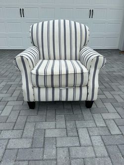 Navy & Cream Striped Upholstered Accent Chair