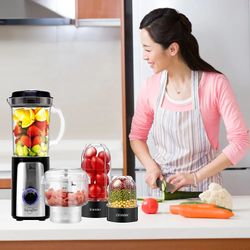 Sangcon 5 in 1 Blender and Food Processor Combo for Kitchen, Small Electric Food Chopper for Meat and Vegetable, 350W High Speed Blenders with 2 Speed