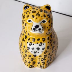 Pier 1 Stoneware (contact info removed) Leopard Cat Canister Cookie Jar