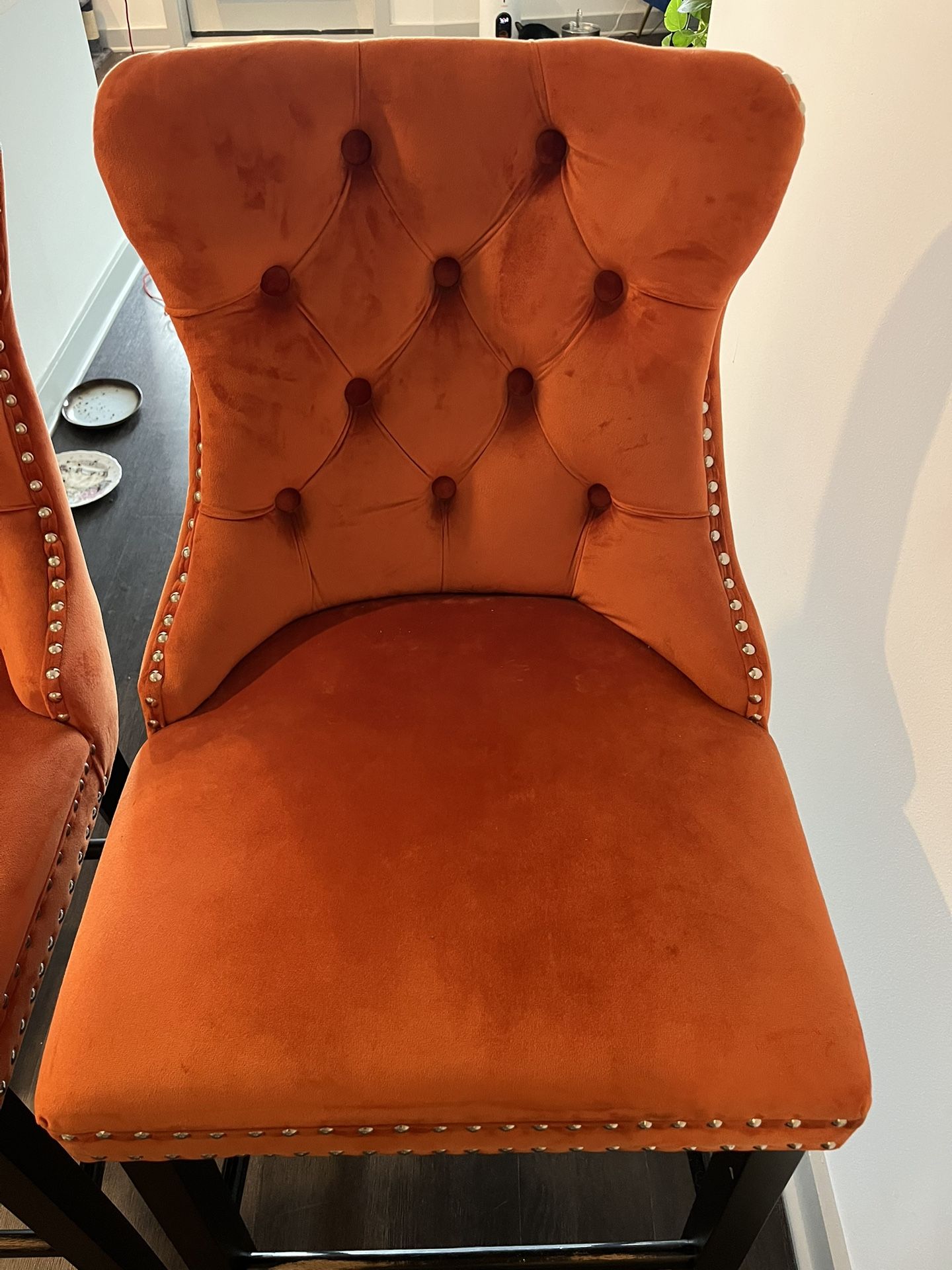 Orange, Velvet, Kitchen Stools