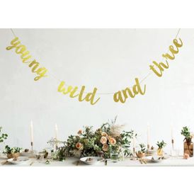 Gold Glitter Young Wild and Three Banner