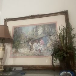 x large print of flower market in gold frame