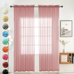 Solid Sheer Rod Pocket Curtain Voile Draperies 2 Panels  52 Inch Width 84 Inch Long 1 Pair for Kitchen Bedroom Children Living Room Yard (Blush,52Wｘ84