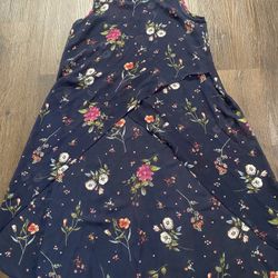 Womans Navy Blue Flower Sheer High Low Shirt Size Large Moa Moa #4