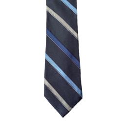 Ryan Seacrest Distinction Men’s Tie 100% Silk Valley Stripe Gray Blue and Silver 