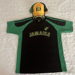 New Boys t-shirt and Cap Jamaica Size 10-12. 