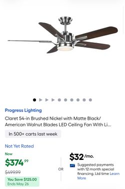 Claret 54-in Brushed Nickel with Matte Black/ American Walnut Blades LED Ceiling Fan With Light
