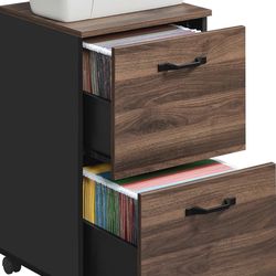 2-Drawer File Cabinet, Small Rolling Filing Cabinet for Home Office, Printer Stand, for A4, Letter-Size Documents, 15.7 x 16.5 x 27.6 Inches, Natural 