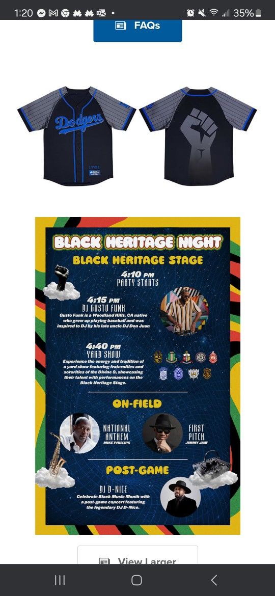 LA DODGERS rare Black Heritage Night Jersey - Size XL