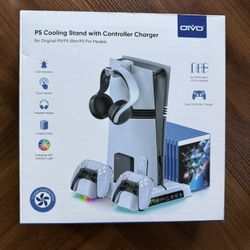 PS5/Slim/Pro Stand and Cooling Station with LED Controller Charging Station for PlayStation 5