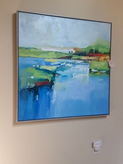 Original Signed Abstract Landscape Painting from Moldova – 40.5” × 40.5” – Custom Framed – $650