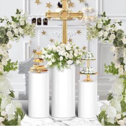 White cylindrical party stands, 3 pieces