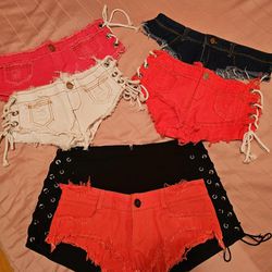 Low Rise Denim Shorts Sexy Cut Off Mini Hot Pants Lace Up Frayed Cheeky Booty.