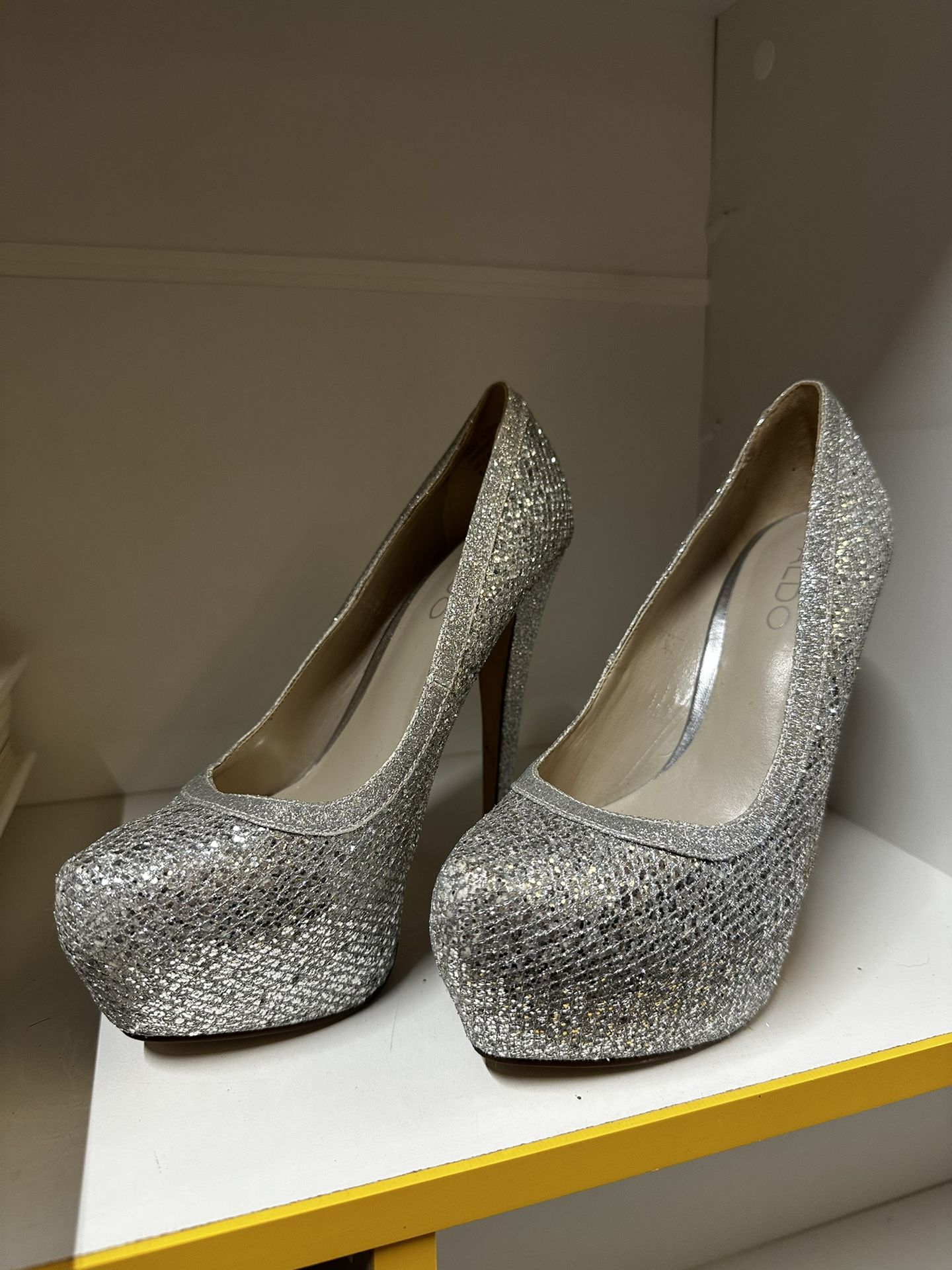 ALDO Silver Platform Pumps Size 6