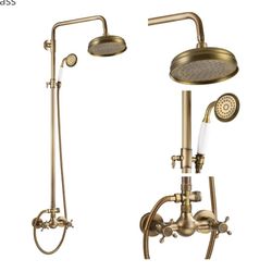 gotonovo Exposed Bathroom Shower Faucet Wall Mounted Shower System 8 Inch Shower Head and Tub Spout Double Cross Handles Adjustable Handheld Sprayer S