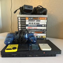 PS2 Slim Bundle w/ 12 Games + 2 Controllers + 4 Memory Cards (Tested)