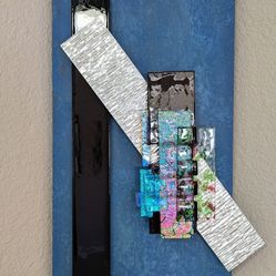 Abstract Contemporary Fused Glass And Metal Sculpture