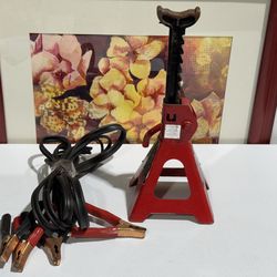 Emergency Roadside Kit: 2-Ton Torin Jack Stand + Long Reach Booster Jumper Cables ( cables Untested)