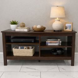 Modern Dark Wood TV Stand / Media Console with Open Shelving