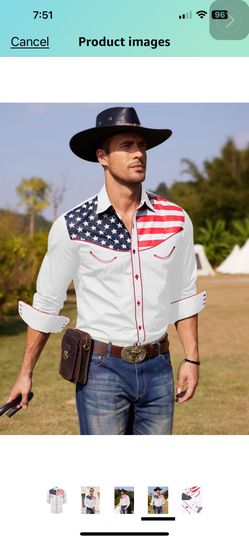 COOFANDY Men's Casual American Flag Button Down Shirts Slim Fit Long Sleeve Shirt