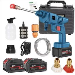 Portable Cordless High-Pressure Car Wash Gun Stainless Steel Nozzle 2 Rechargeable Batteries