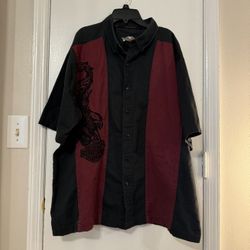 Harley Davidson Black and Maroon Eagle Embroidered Mens  Button Up Shirt XL