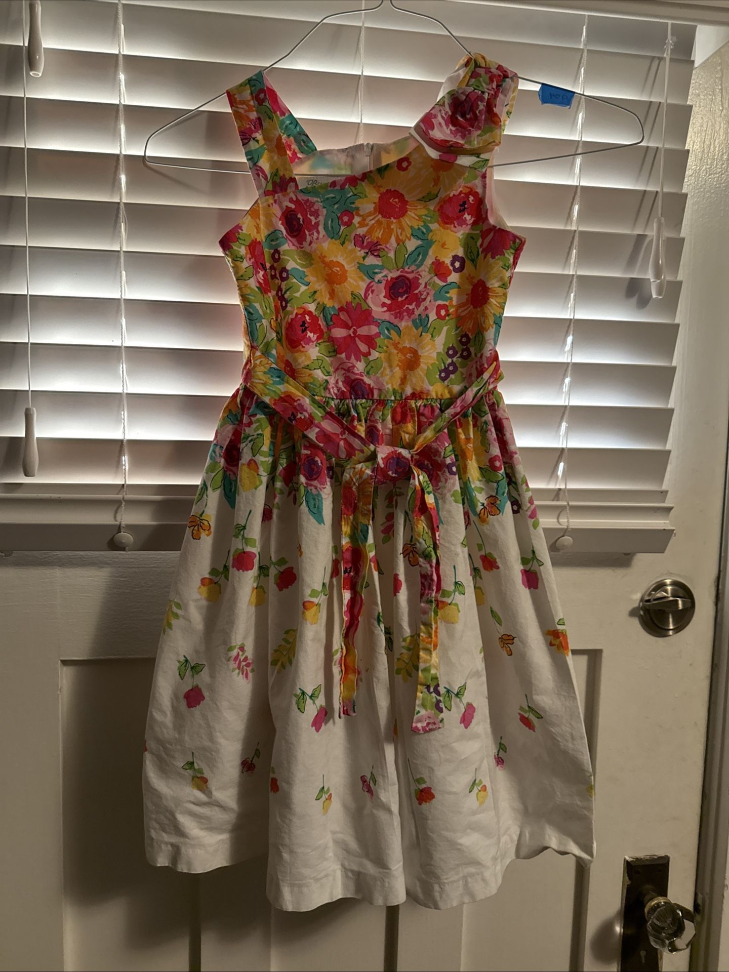Bonnie Jean Girls Size 7 Easter/ Summer Dress Colorful Flowers Bow Shoulder
