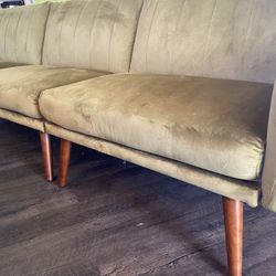 Velvet Sofa And Ottoman—green Mid Mod Style 