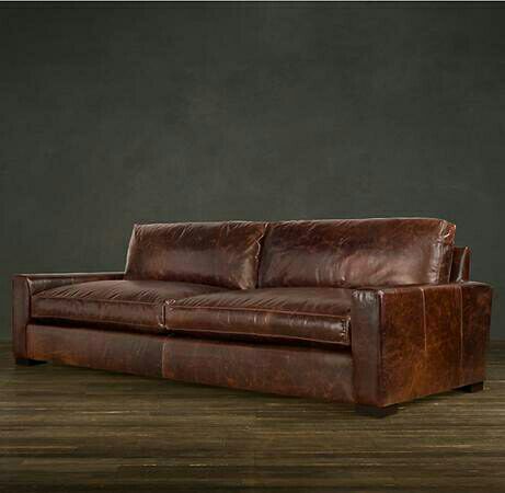 Restoration Hardware Maxwell Leather Sofa 8 ft long, All down, Cocoa Brompton Leather