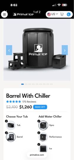 Primal Ice Barrel with Chiller (cold plunge)