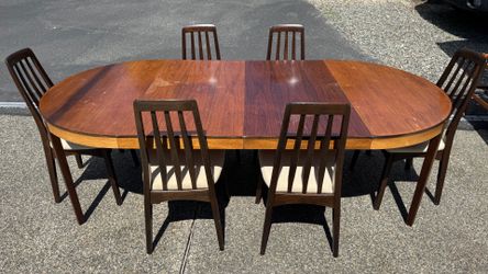 Danish mid-century modern dining table and six (6) chairs