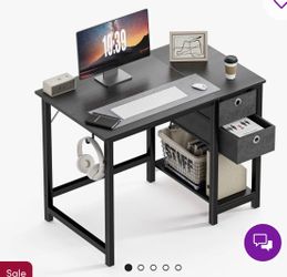 55″ Computer Desk with Drawers and Storage Shelf, Black