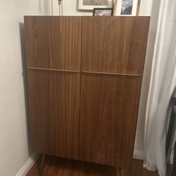 Mid Century Style Storage Cabinet Walnut And Brass