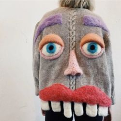 Ugly Christmas face sweater - toddler hand knit face - Unisex