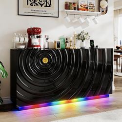 63" High-Gloss Sideboard Buffet Cabinet with Storage, Large Coffee bar Cabinet with RGB Lights and Power Outlet, Modern Console with 4 Doors for Kitch