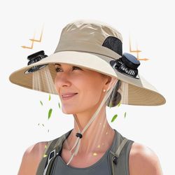 Solar Fan Hat, Outdoor Wide Brim Sun Hat for Men Women  18”