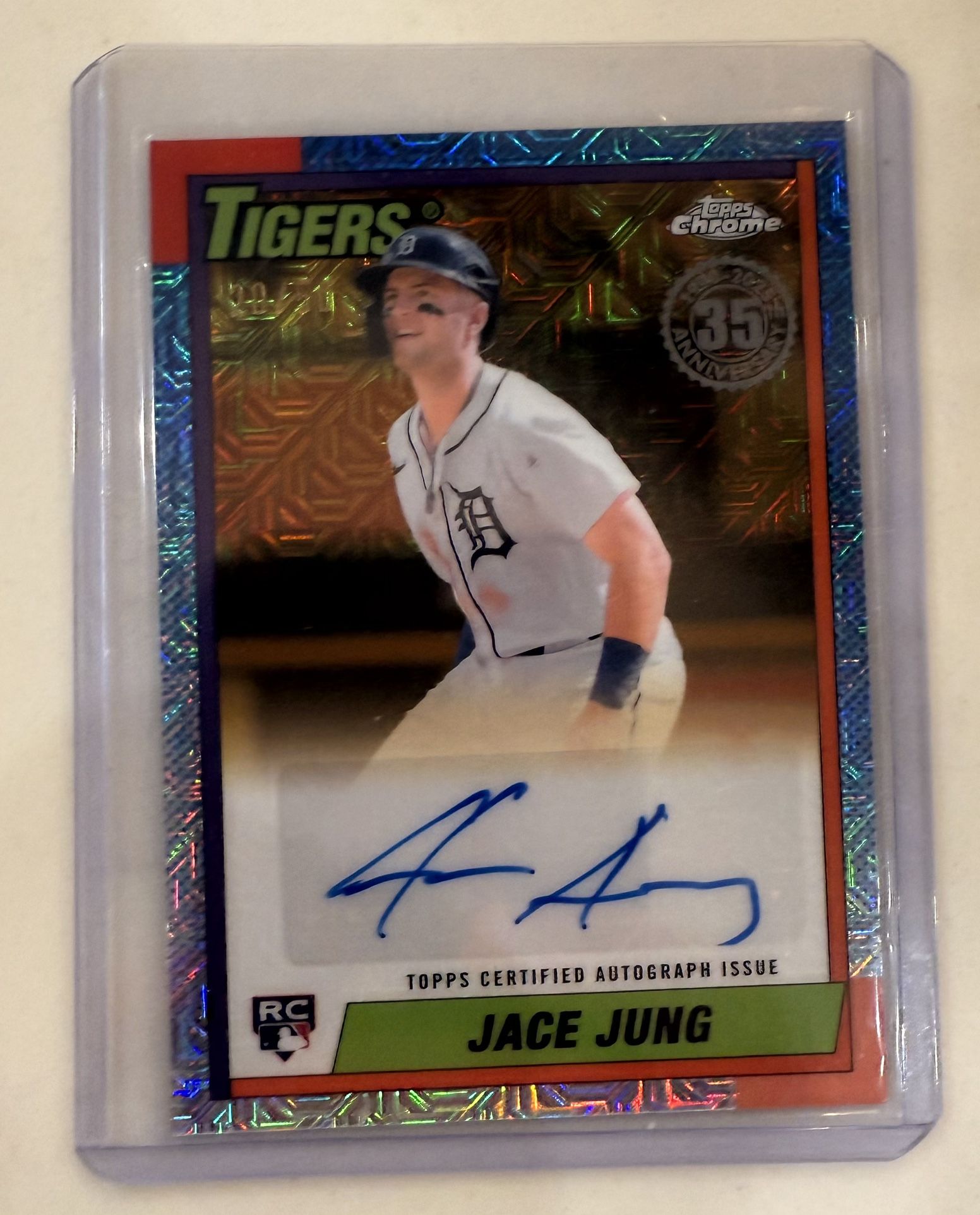 2025 Topps 1990 Refractor Jace Jung Auto /50 Blue Mojo 35th Anniversary Tigers