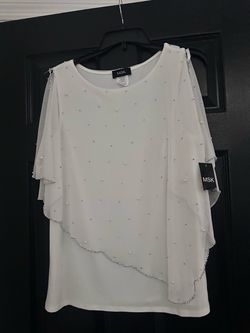 MSK White Beaded Cape Overlay Top