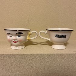 Vtg. His And Her’s BAILEY’s Red Robin Ceramic Cups With Handles Detailed Faces