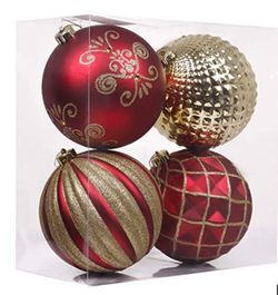 Valery Madelyn Valery Madelyn 4Ct 150Mm Luxury Red And Gold Shatterproof Christmas Ball Ornaments Decoration,Themed With Tree Skirt(Not Included)